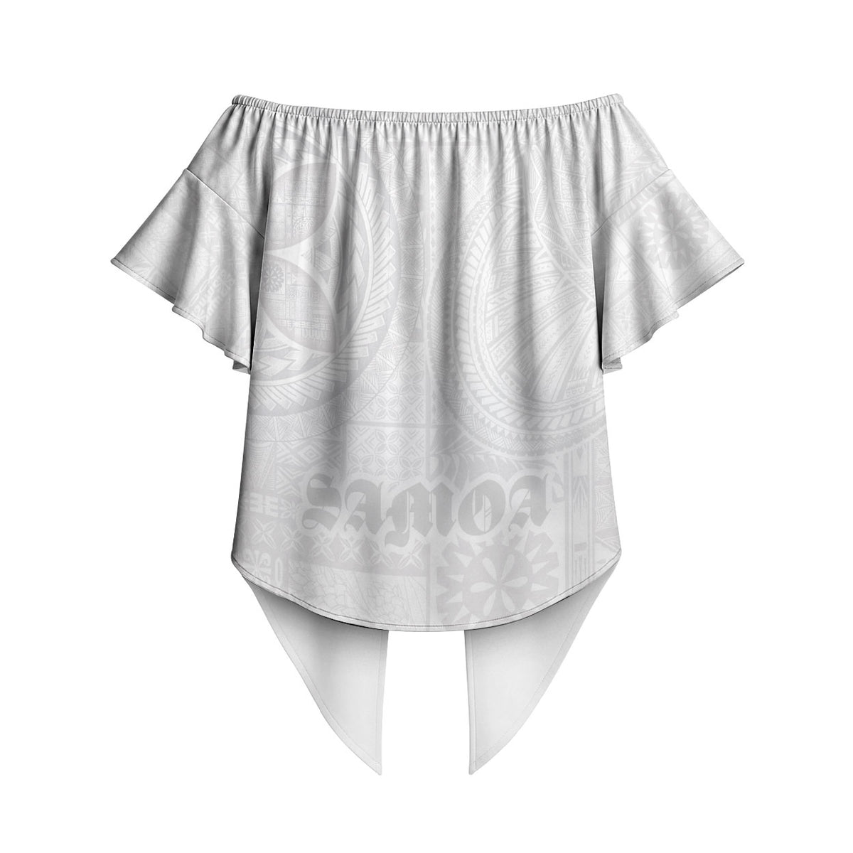 Samoa Lotu Tamaiti Off Shoulder Wrap Waist Top Tribal Tatau with Siapo Pattern LT03 - Polynesian Pride
