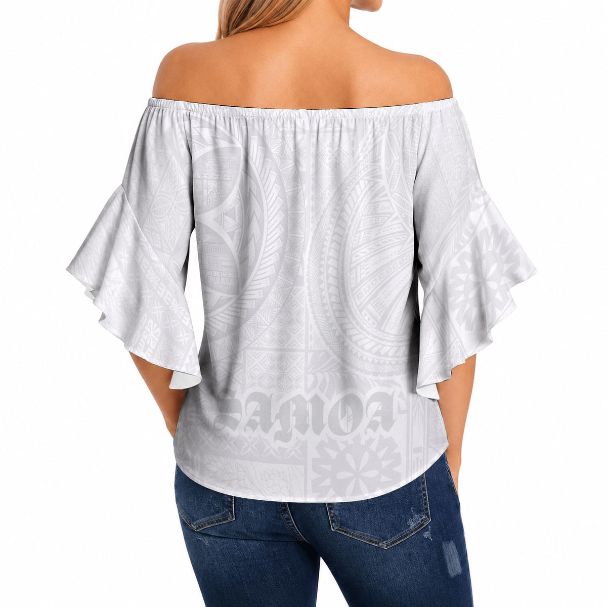 Samoa Lotu Tamaiti Off Shoulder Wrap Waist Top Tribal Tatau with Siapo Pattern LT03 - Polynesian Pride