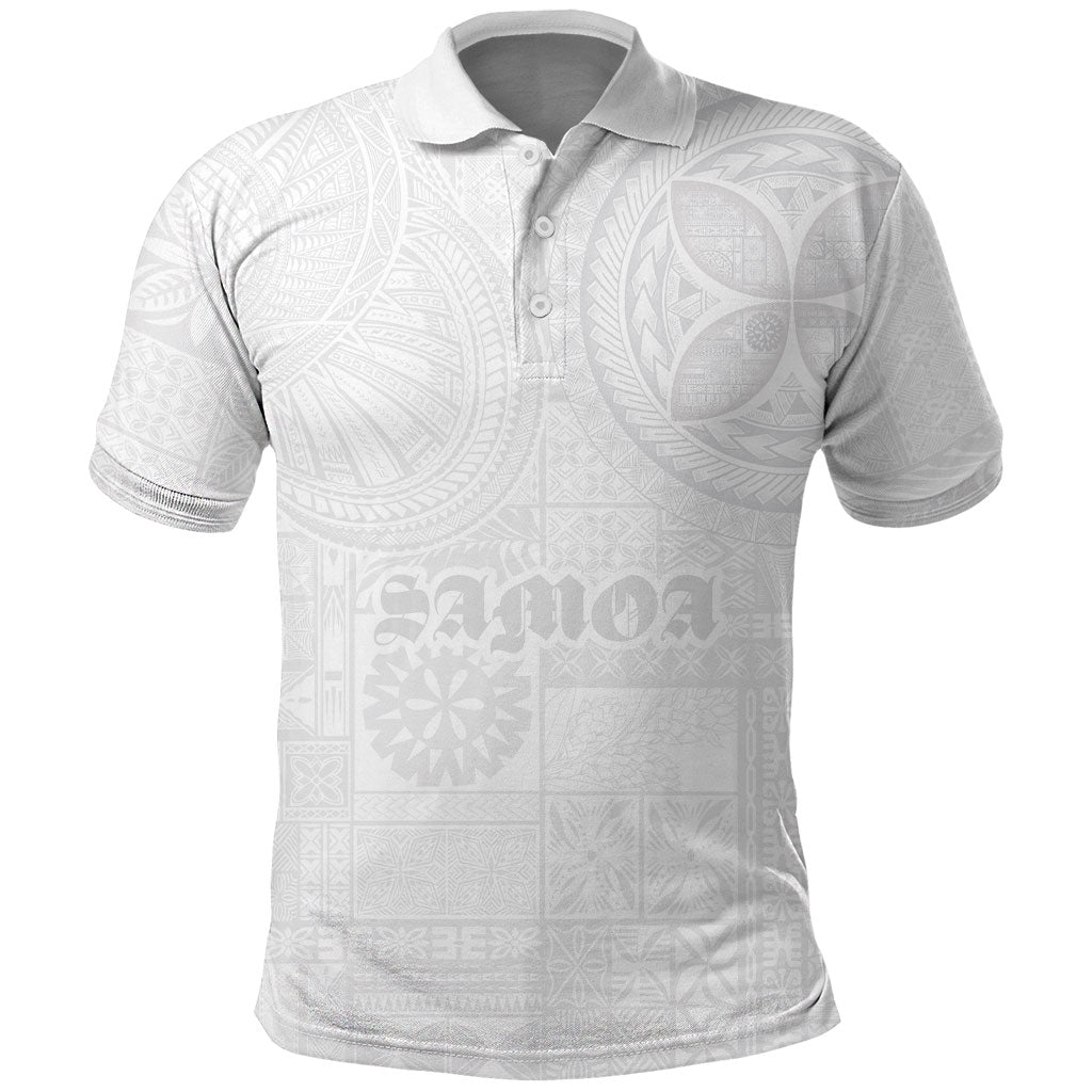 Samoa Lotu Tamaiti Polo Shirt Tribal Tatau with Siapo Pattern LT03 White - Polynesian Pride