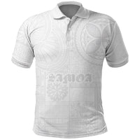 Samoa Lotu Tamaiti Polo Shirt Tribal Tatau with Siapo Pattern LT03 White - Polynesian Pride