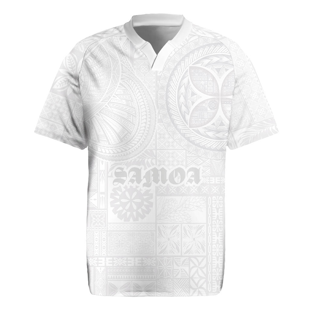 Samoa Lotu Tamaiti Rugby Jersey Tribal Tatau with Siapo Pattern LT03 White - Polynesian Pride