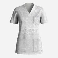 Samoa Lotu Tamaiti Scrub Top Tribal Tatau with Siapo Pattern LT03 Adult White - Polynesian Pride