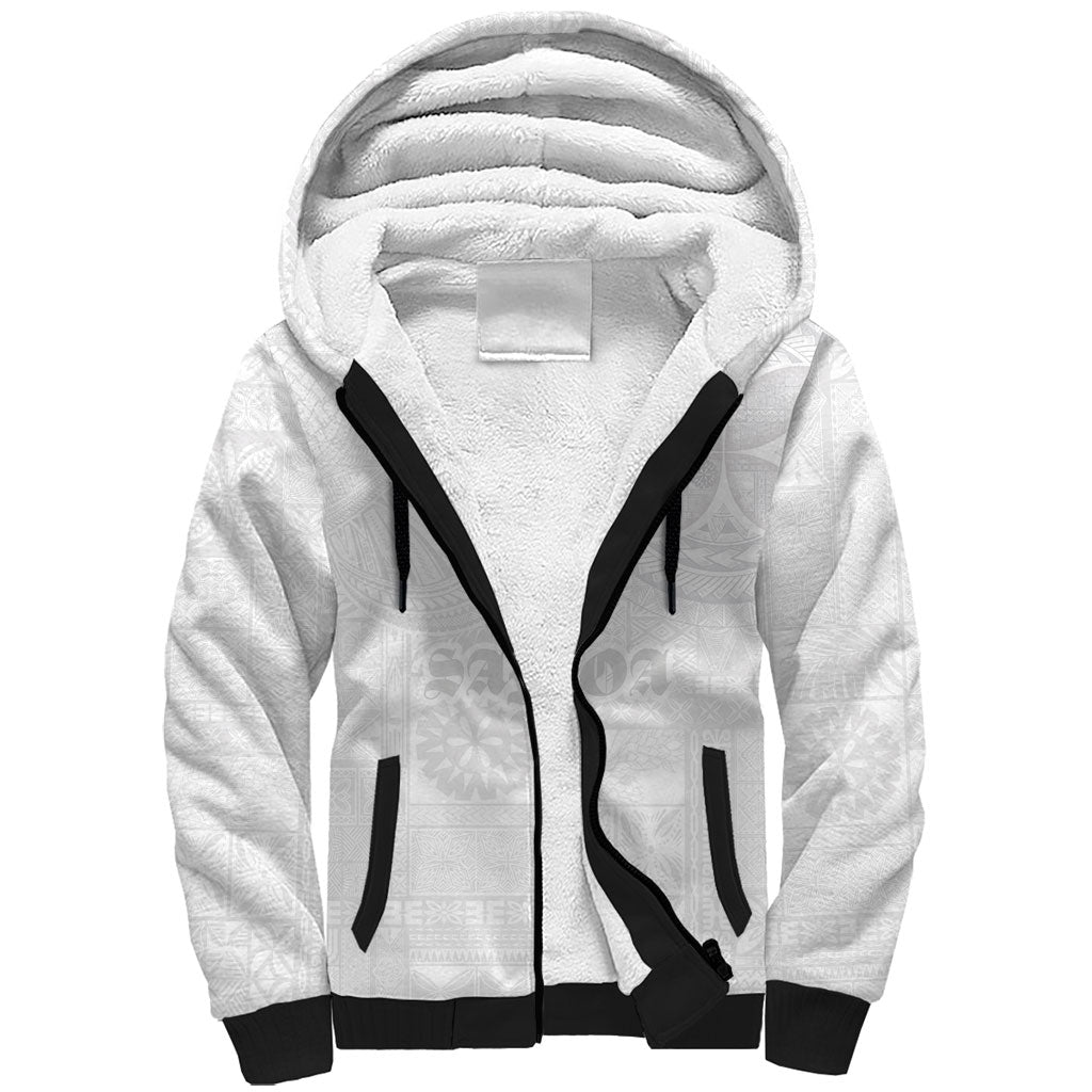 Samoa Lotu Tamaiti Sherpa Hoodie Tribal Tatau with Siapo Pattern LT03 Unisex White - Polynesian Pride