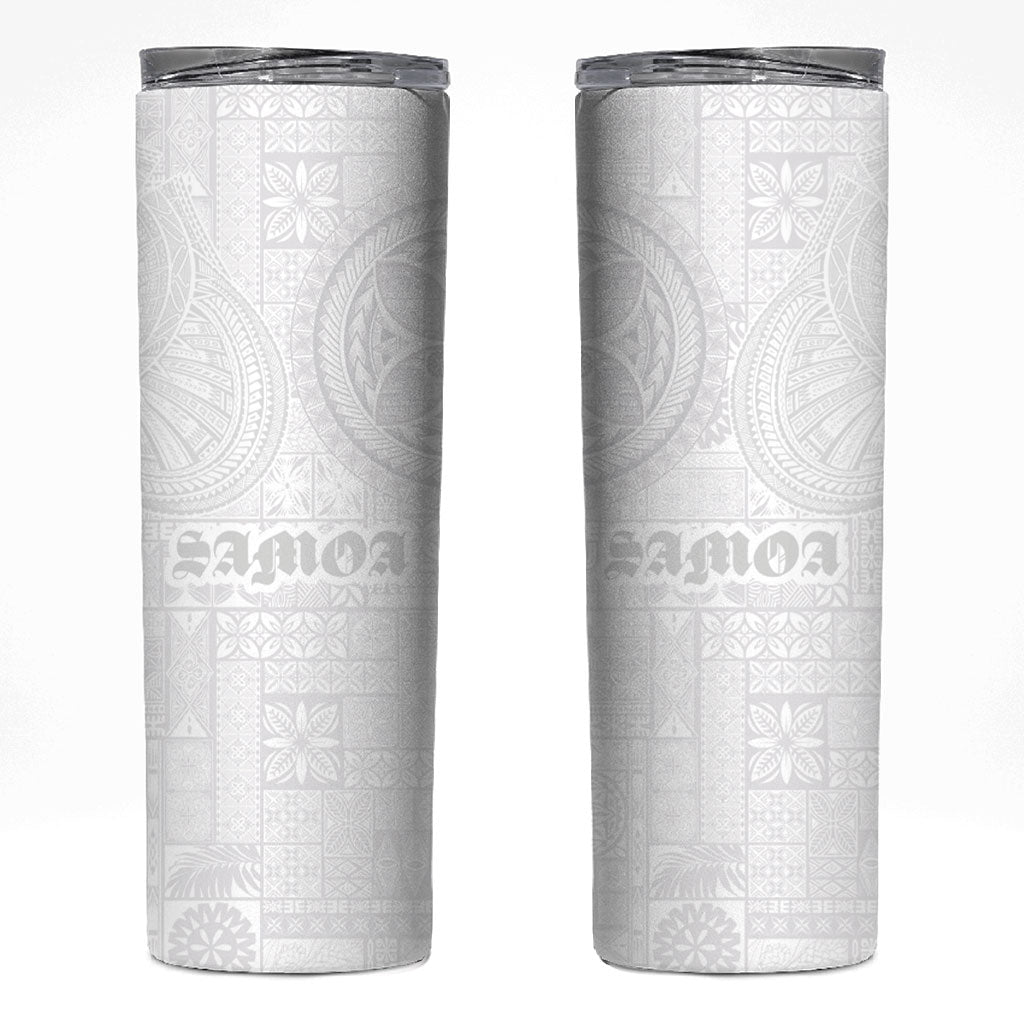 Samoa Lotu Tamaiti Skinny Tumbler Tribal Tatau with Siapo Pattern LT03 White - Polynesian Pride
