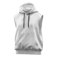 Samoa Lotu Tamaiti Sleeveless Hoodie Tribal Tatau with Siapo Pattern LT03 White - Polynesian Pride