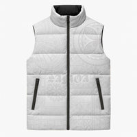 Samoa Lotu Tamaiti Sleeveless Puffer Jacket Tribal Tatau with Siapo Pattern LT03 Unisex White - Polynesian Pride