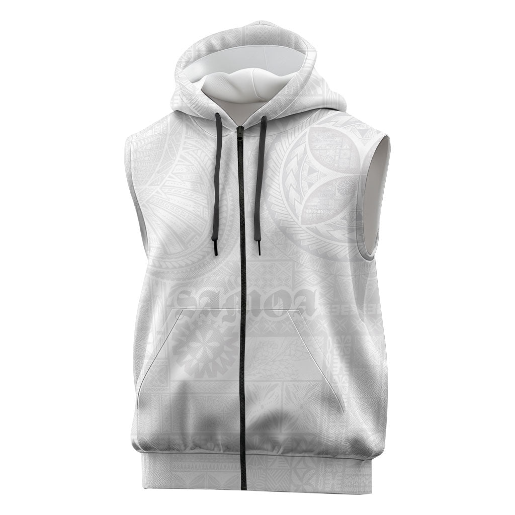 Samoa Lotu Tamaiti Sleeveless Zip Hoodie Tribal Tatau with Siapo Pattern LT03 White - Polynesian Pride