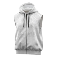 Samoa Lotu Tamaiti Sleeveless Zip Hoodie Tribal Tatau with Siapo Pattern LT03 White - Polynesian Pride