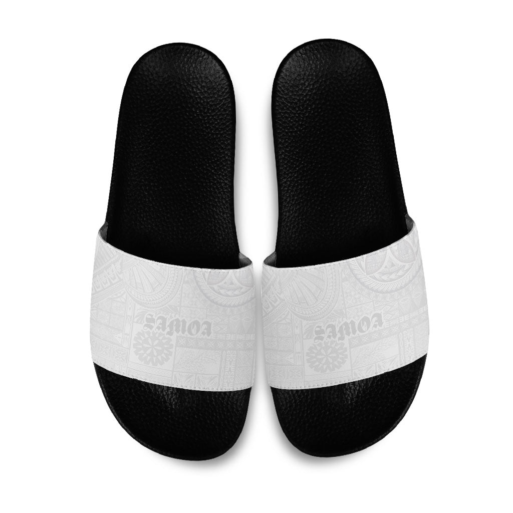 Samoa Lotu Tamaiti Slide Sandals Tribal Tatau with Siapo Pattern LT03 White - Polynesian Pride