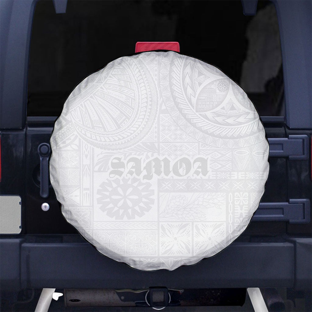 Samoa Lotu Tamaiti Spare Tire Cover Tribal Tatau with Siapo Pattern LT03 No hole White - Polynesian Pride