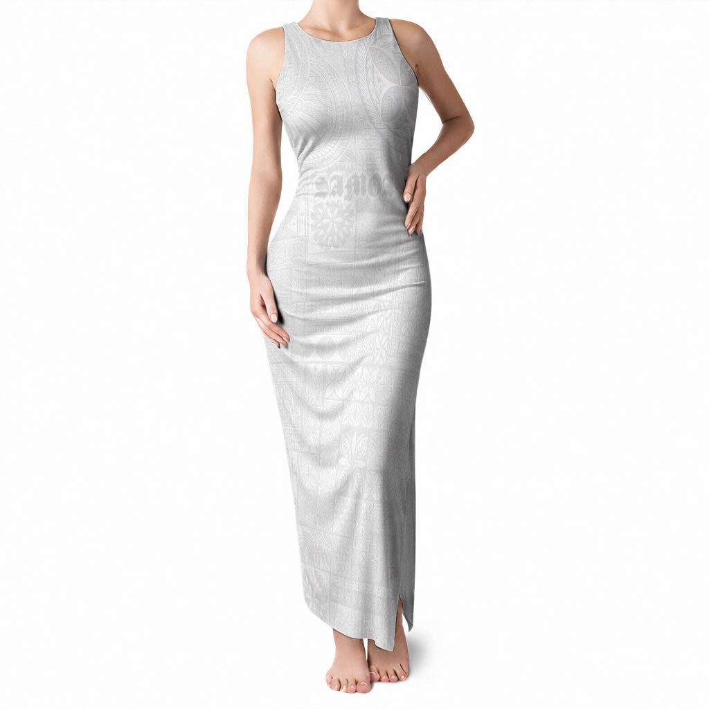 Samoa Lotu Tamaiti Tank Maxi Dress Tribal Tatau with Siapo Pattern LT03 Women White - Polynesian Pride