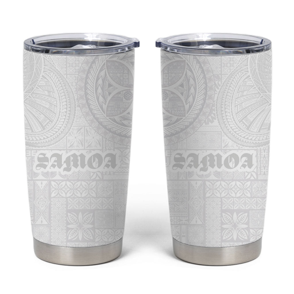 Samoa Lotu Tamaiti Tumbler Cup Tribal Tatau with Siapo Pattern LT03 White - Polynesian Pride