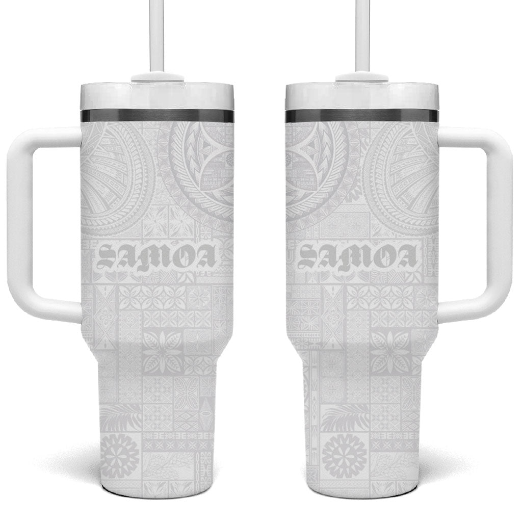 Samoa Lotu Tamaiti Tumbler With Handle Tribal Tatau with Siapo Pattern LT03 One Size: 40 oz White - Polynesian Pride