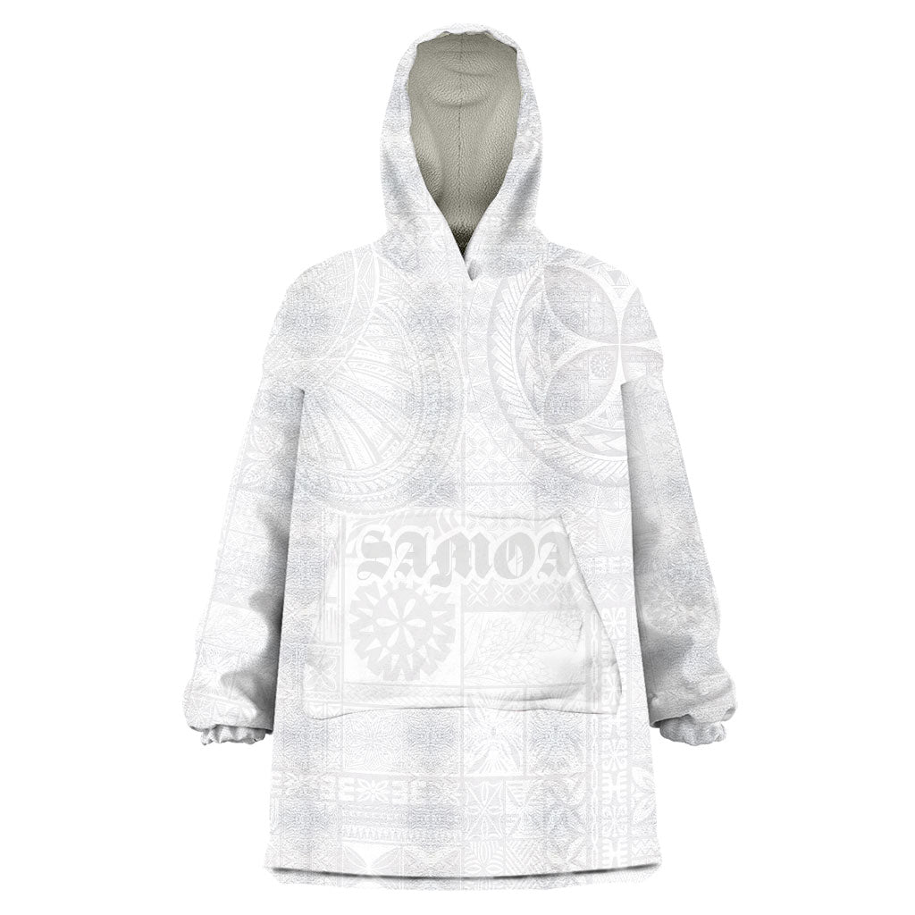Samoa Lotu Tamaiti Wearable Blanket Hoodie Tribal Tatau with Siapo Pattern LT03 One Size White - Polynesian Pride