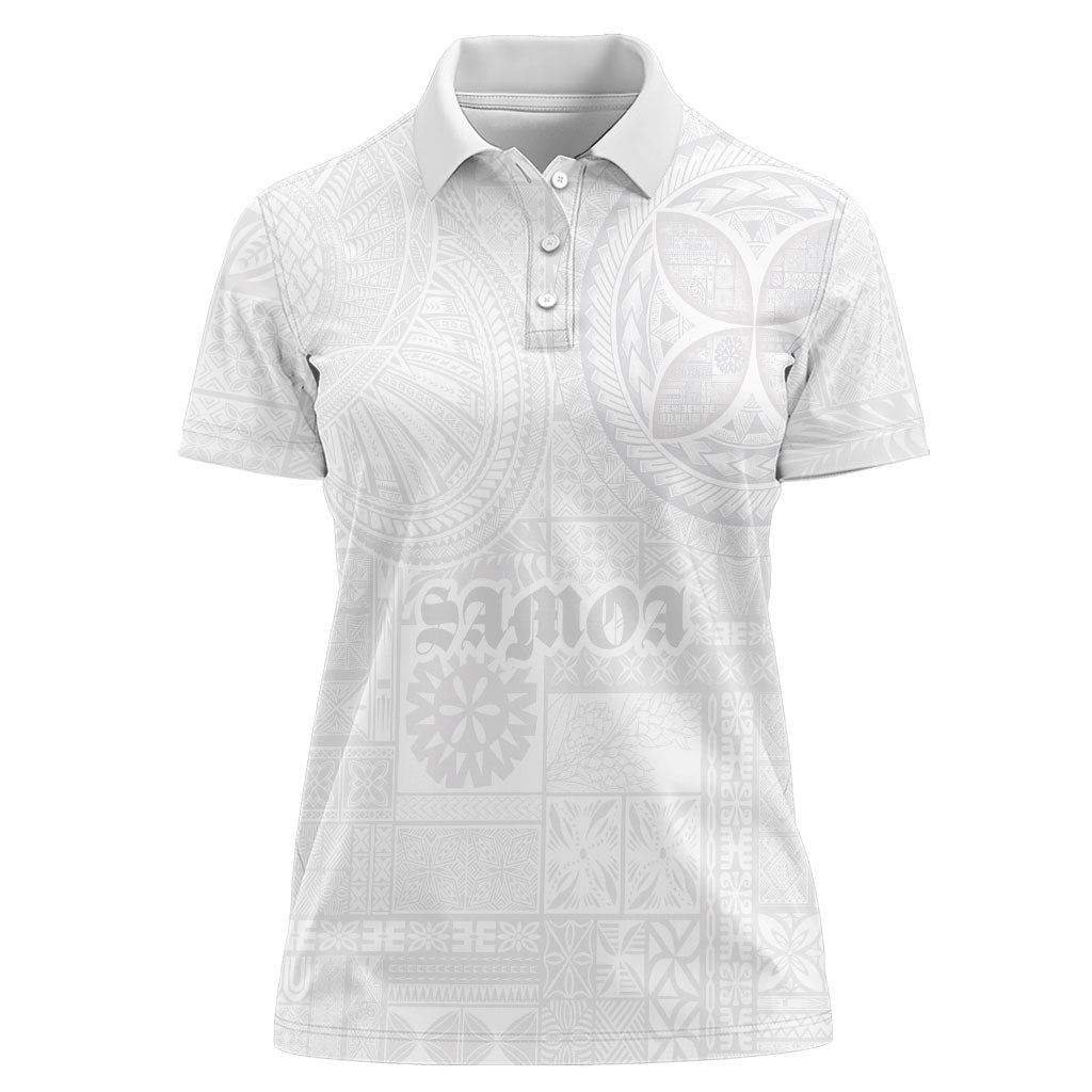 Samoa Lotu Tamaiti Women Polo Shirt Tribal Tatau with Siapo Pattern LT03 Female White - Polynesian Pride
