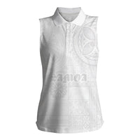 Samoa Lotu Tamaiti Women Sleeveless Polo Shirt Tribal Tatau with Siapo Pattern LT03 Female White - Polynesian Pride