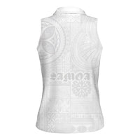Samoa Lotu Tamaiti Women Sleeveless Polo Shirt Tribal Tatau with Siapo Pattern LT03 - Polynesian Pride