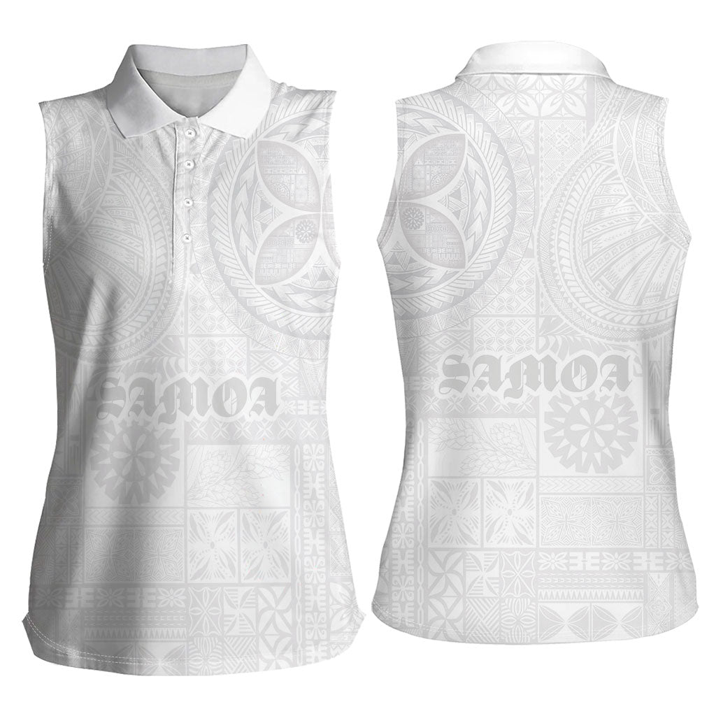 Samoa Lotu Tamaiti Women Sleeveless Polo Shirt Tribal Tatau with Siapo Pattern LT03 - Polynesian Pride