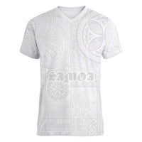 Samoa Lotu Tamaiti Women V-Neck T-Shirt Tribal Tatau with Siapo Pattern LT03 Female White - Polynesian Pride