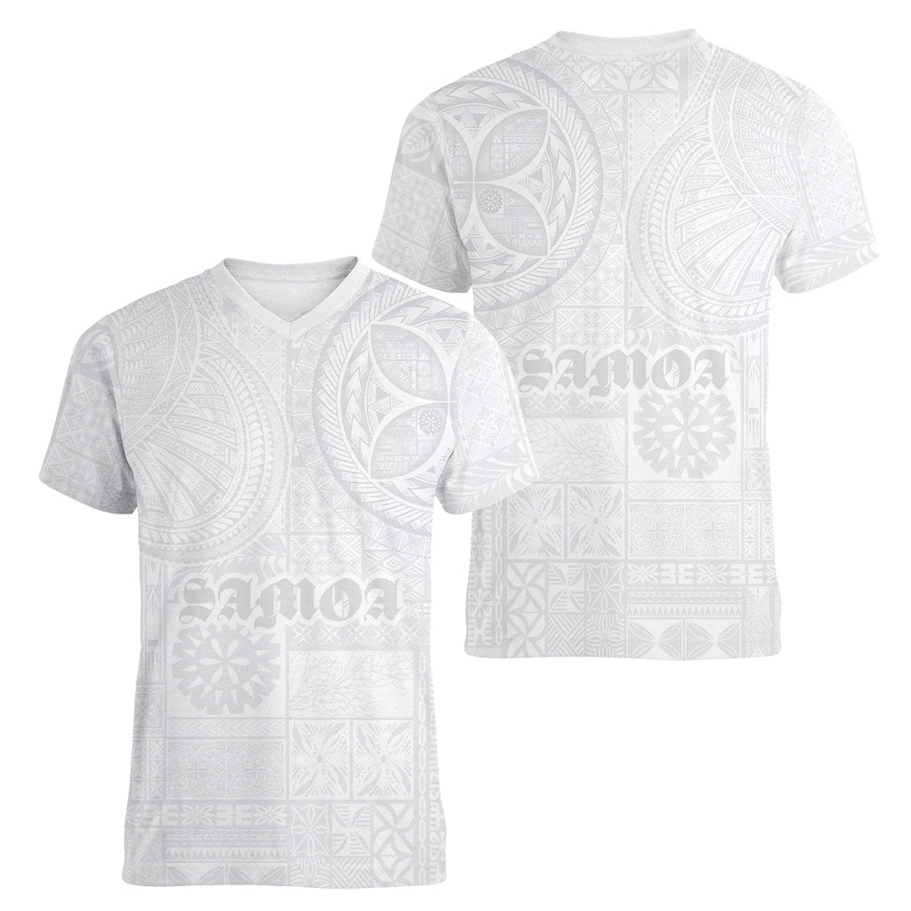 Samoa Lotu Tamaiti Women V-Neck T-Shirt Tribal Tatau with Siapo Pattern LT03 - Polynesian Pride