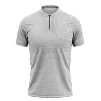 Samoa Lotu Tamaiti Zipper Polo Shirt Tribal Tatau with Siapo Pattern LT03 White - Polynesian Pride