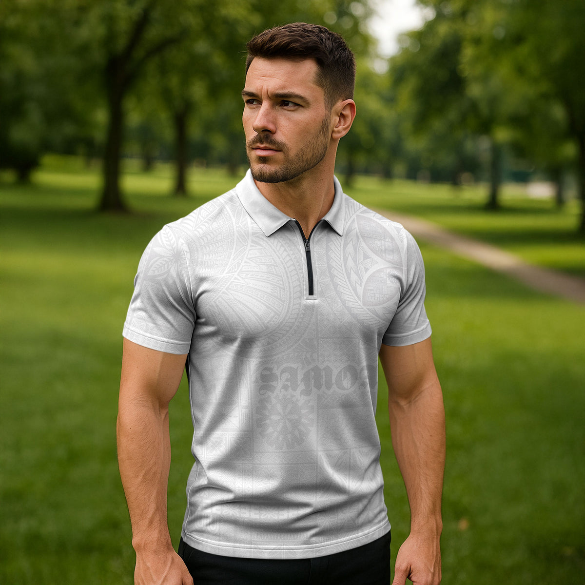 Samoa Lotu Tamaiti Zipper Polo Shirt Tribal Tatau with Siapo Pattern LT03 - Polynesian Pride