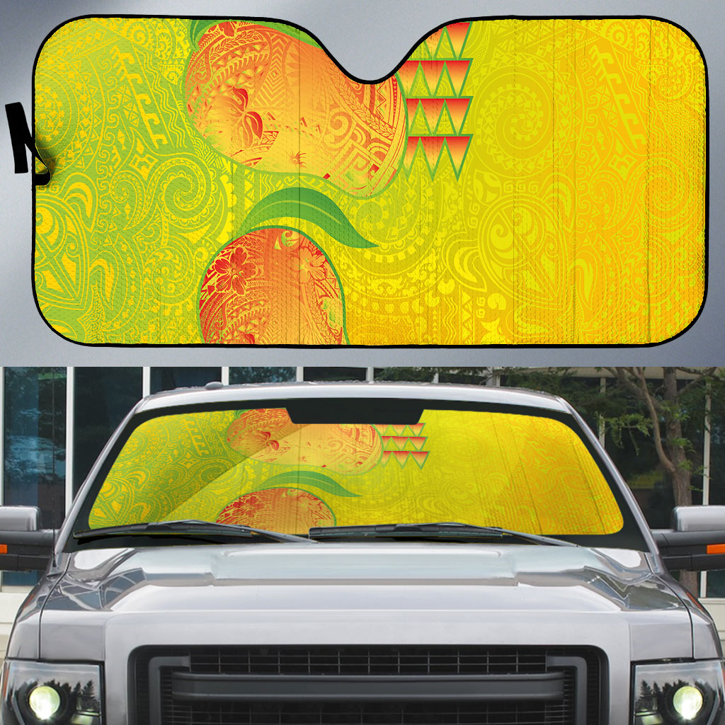 Hawaiian Mango Auto Sun Shade Polynesian Art Pattern and Kakau Tattoo LT03 Yellow - Polynesian Pride