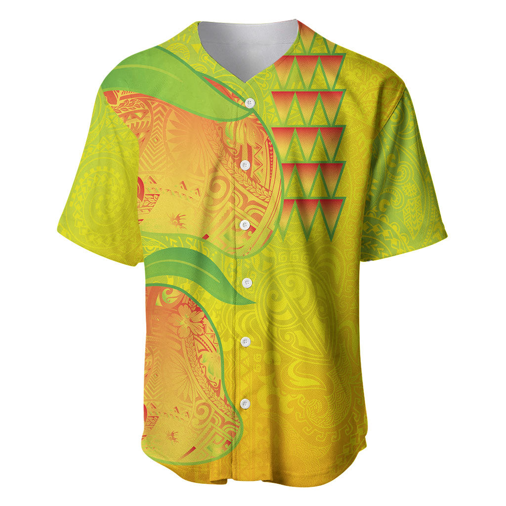 Hawaiian Mango Baseball Jersey Polynesian Art Pattern and Kakau Tattoo LT03 Yellow - Polynesian Pride