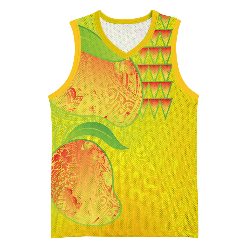 Hawaiian Mango Basketball Jersey Polynesian Art Pattern and Kakau Tattoo LT03 Unisex Yellow - Polynesian Pride