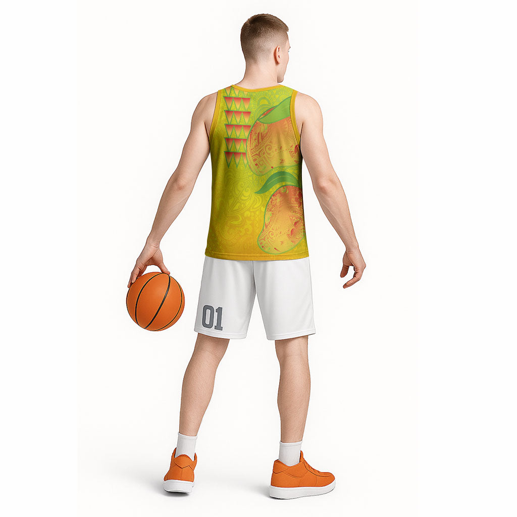 Hawaiian Mango Basketball Jersey Polynesian Art Pattern and Kakau Tattoo LT03 - Polynesian Pride