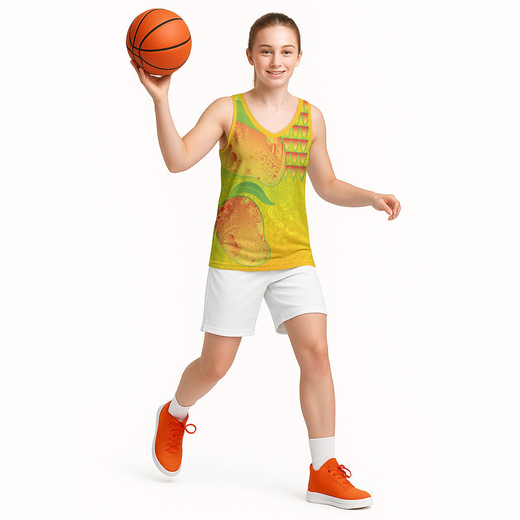 Hawaiian Mango Basketball Jersey Polynesian Art Pattern and Kakau Tattoo LT03 - Polynesian Pride