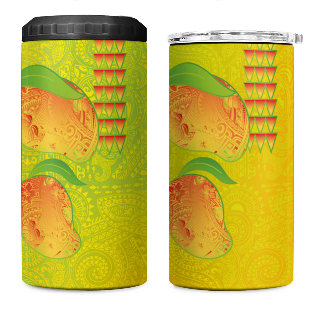 Hawaiian Mango 4 in 1 Can Cooler Tumbler Polynesian Art Pattern and Kakau Tattoo LT03 One Size: 16 oz Yellow - Polynesian Pride