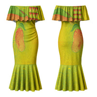 Hawaiian Mango Couples Matching Mermaid Dress and Long Sleeve Button Shirt Polynesian Art Pattern and Kakau Tattoo LT03 - Polynesian Pride