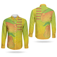 Hawaiian Mango Couples Matching Off Shoulder Maxi Dress and Long Sleeve Button Shirt Polynesian Art Pattern and Kakau Tattoo LT03 - Polynesian Pride