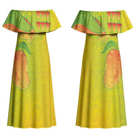 Hawaiian Mango Couples Matching Off Shoulder Maxi Dress and Long Sleeve Button Shirt Polynesian Art Pattern and Kakau Tattoo LT03 - Polynesian Pride