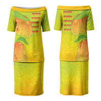 Hawaiian Mango Couples Matching Puletasi and Long Sleeve Button Shirt Polynesian Art Pattern and Kakau Tattoo LT03 - Polynesian Pride