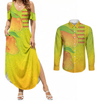 Hawaiian Mango Couples Matching Summer Maxi Dress and Long Sleeve Button Shirt Polynesian Art Pattern and Kakau Tattoo LT03 Yellow - Polynesian Pride