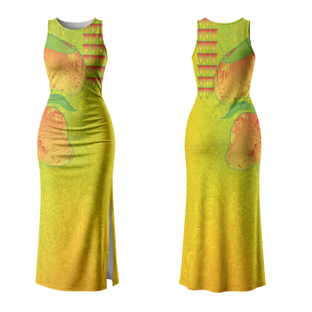 Hawaiian Mango Couples Matching Tank Maxi Dress and Long Sleeve Button Shirt Polynesian Art Pattern and Kakau Tattoo LT03 - Polynesian Pride