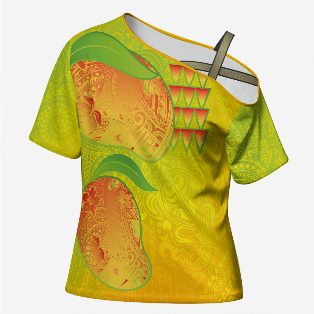 Hawaiian Mango Cross Shoulder Shirt Polynesian Art Pattern and Kakau Tattoo LT03 Female Yellow - Polynesian Pride