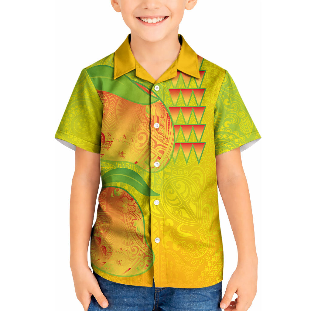 Hawaiian Mango Kid Hawaiian Shirt Polynesian Art Pattern and Kakau Tattoo LT03 Kid Yellow - Polynesian Pride