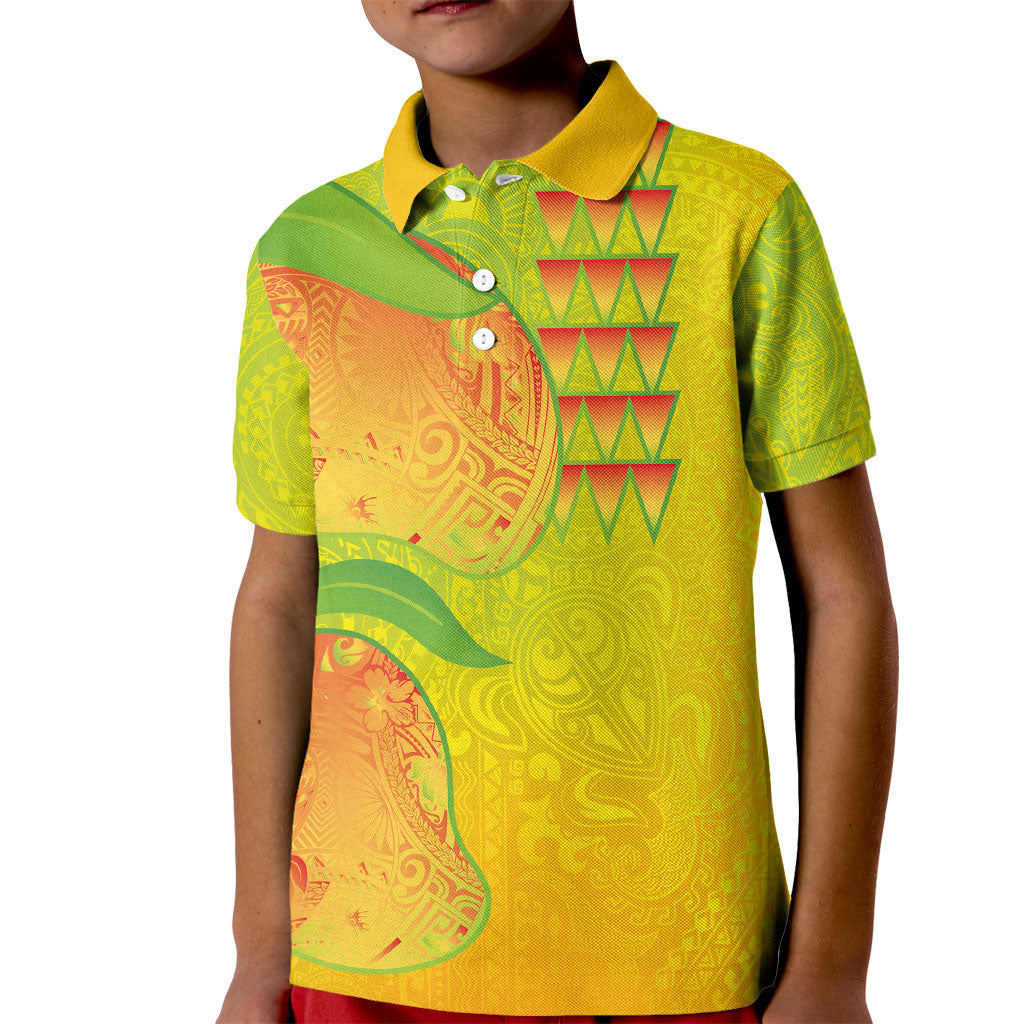 Hawaiian Mango Kid Polo Shirt Polynesian Art Pattern and Kakau Tattoo LT03 Kid Yellow - Polynesian Pride