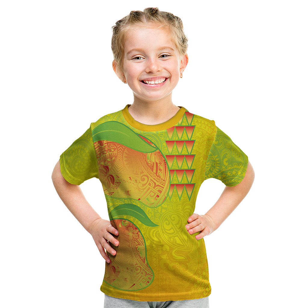 Hawaiian Mango Kid T Shirt Polynesian Art Pattern and Kakau Tattoo LT03 Yellow - Polynesian Pride