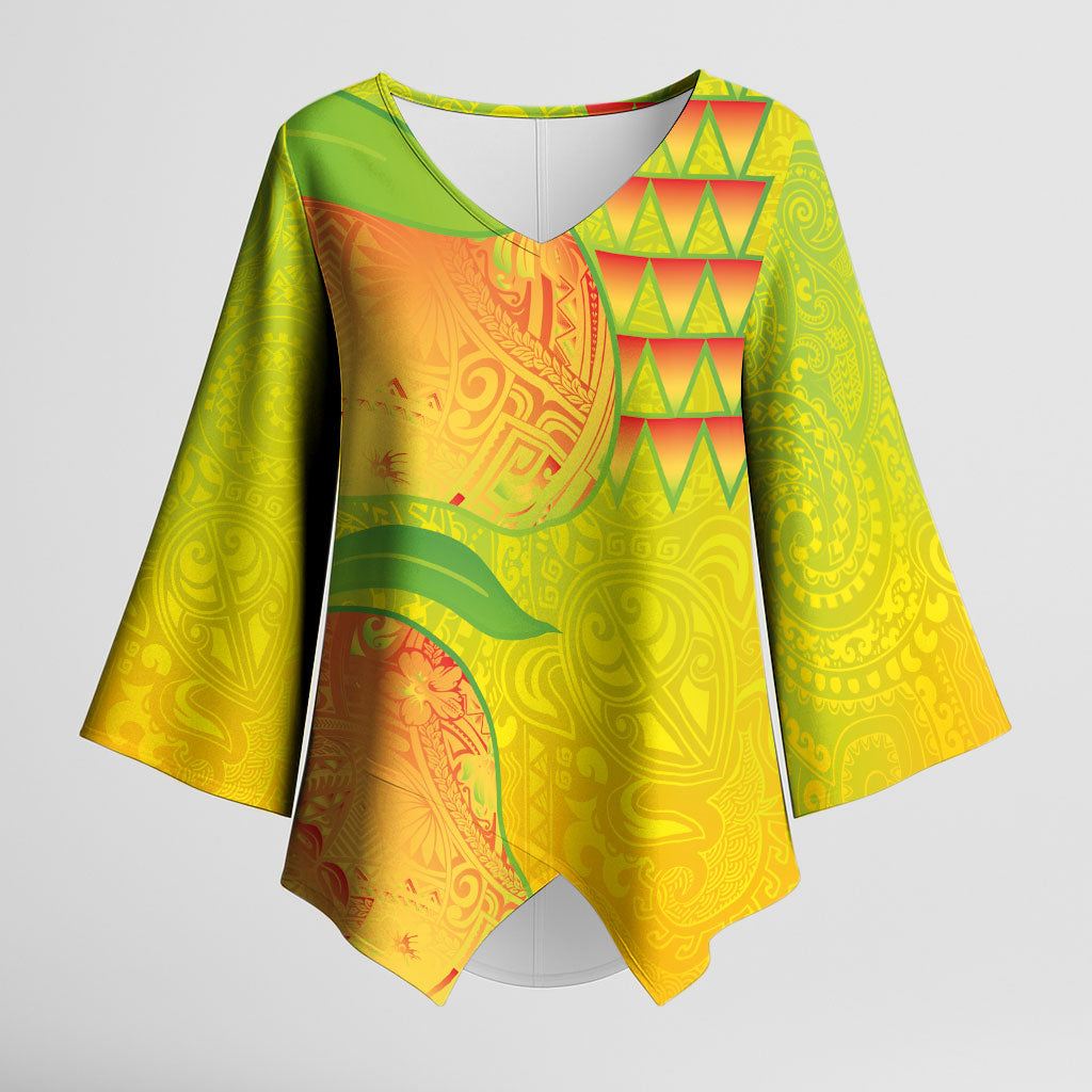Hawaiian Mango Kimono Sleeve Blouse Polynesian Art Pattern and Kakau Tattoo LT03 Female Yellow - Polynesian Pride
