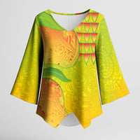 Hawaiian Mango Kimono Sleeve Blouse Polynesian Art Pattern and Kakau Tattoo LT03 Female Yellow - Polynesian Pride