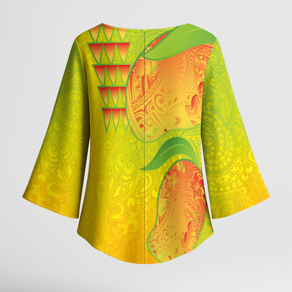 Hawaiian Mango Kimono Sleeve Blouse Polynesian Art Pattern and Kakau Tattoo LT03 - Polynesian Pride