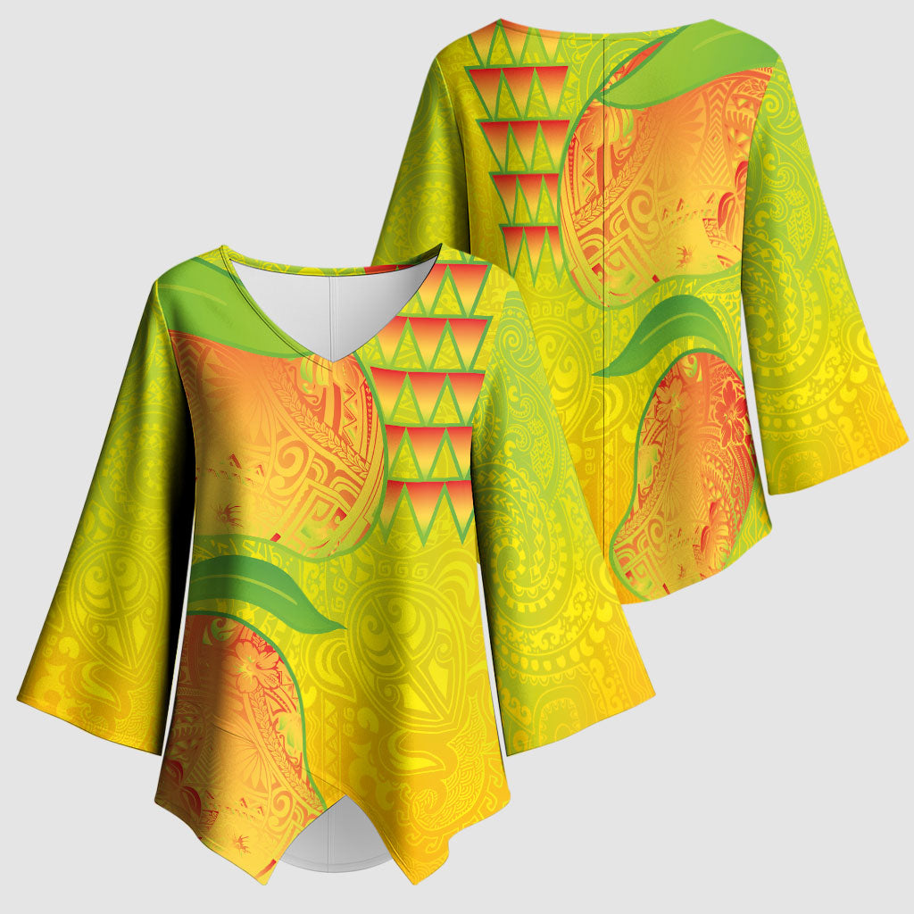 Hawaiian Mango Kimono Sleeve Blouse Polynesian Art Pattern and Kakau Tattoo LT03 - Polynesian Pride