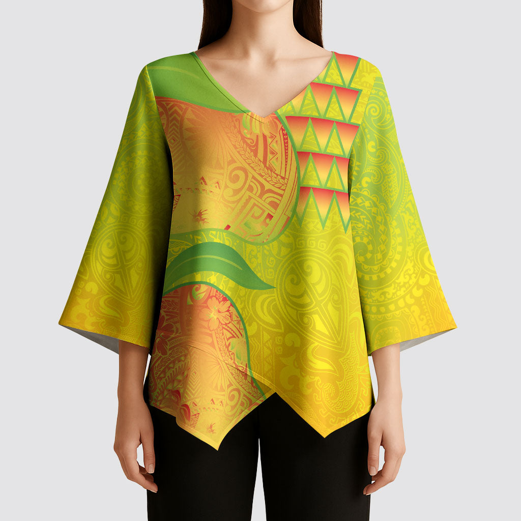 Hawaiian Mango Kimono Sleeve Blouse Polynesian Art Pattern and Kakau Tattoo LT03 - Polynesian Pride