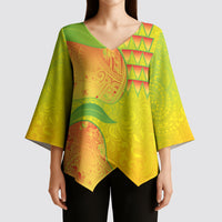 Hawaiian Mango Kimono Sleeve Blouse Polynesian Art Pattern and Kakau Tattoo LT03 - Polynesian Pride