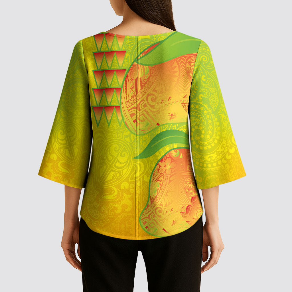 Hawaiian Mango Kimono Sleeve Blouse Polynesian Art Pattern and Kakau Tattoo LT03 - Polynesian Pride