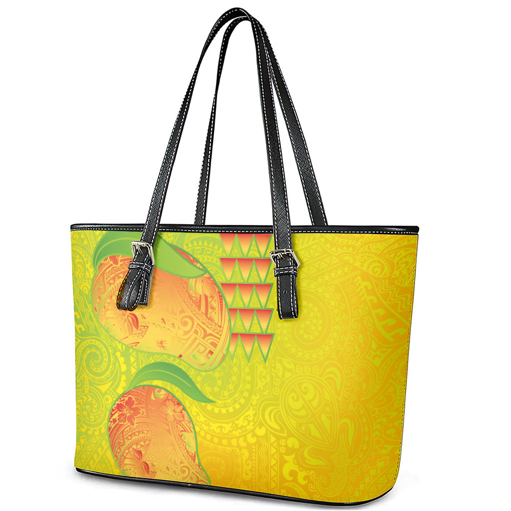 Hawaiian Mango Leather Tote Bag Polynesian Art Pattern and Kakau Tattoo LT03 - Polynesian Pride